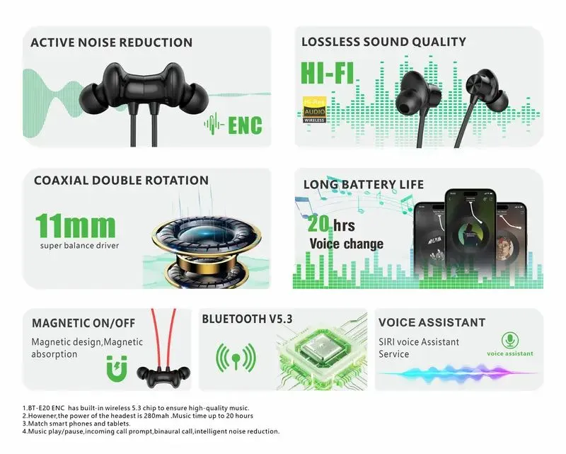 EroreX BT E20 ENC Wireless Neckband Earphones – Noise Cancellation, Bluetooth 5.3, Magnetic Design & Long Battery Life - Image 3