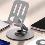ZY034 Adjustable Desktop Mobile Phone Holder | Premium ABS Metal Biaxial Bracket Stand | 360 Degree Rotating Universal Table Mount - Grey thumbnail 1