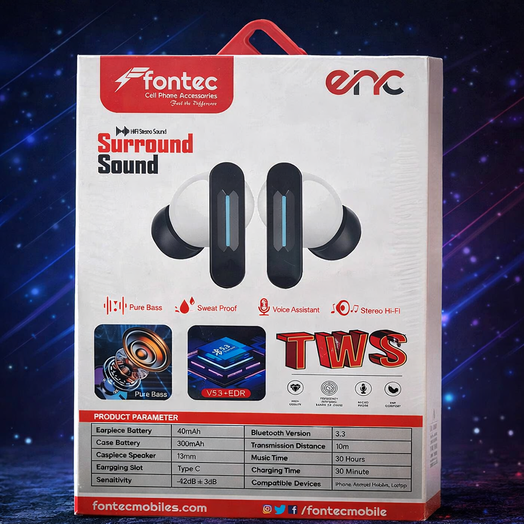 Fontec Winner TWS Wireless Earbuds – Bluetooth 5.3 Gaming Earphones with ENC Noise Cancellation & Surround Sound - Image 3