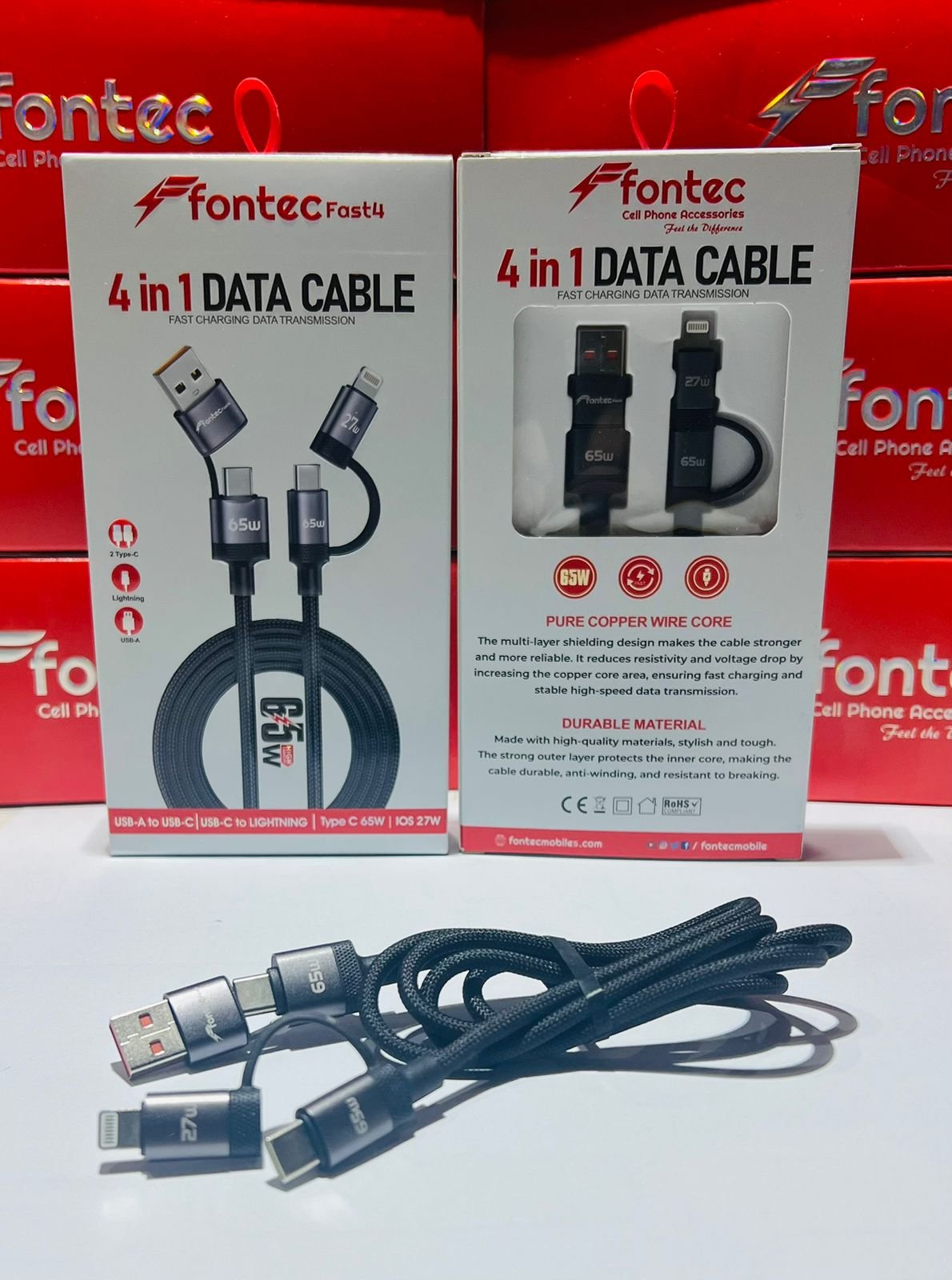 Fontec Fast4 4-in-1 Data Cable - 65W High-Speed Charging & Data Transmission Braided Cable - Image 2
