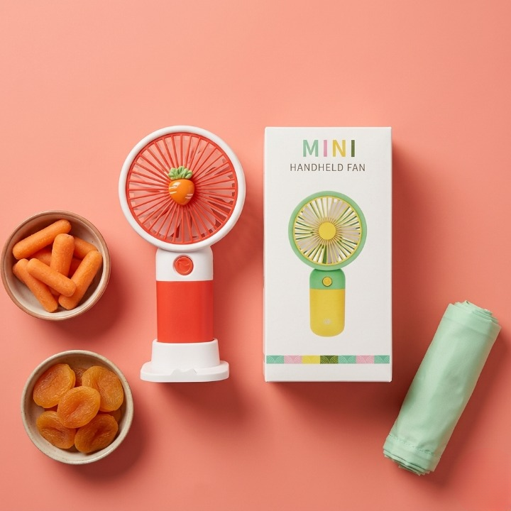 Mini Portable Handheld Fan with Desktop Base - Cute Carrot Design Rechargeable Personal Cooling Fan for Office, Students, and Travel - Image 2