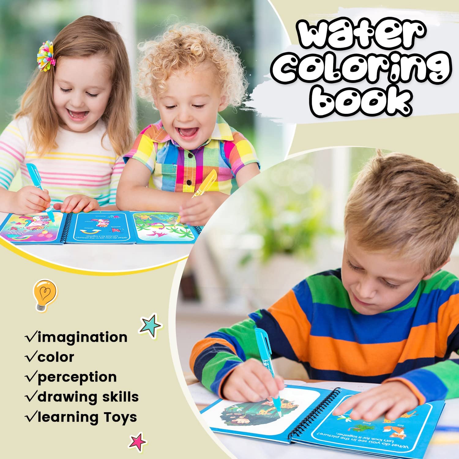 Magic Water Book Painting Drawing Coloring Board Book Magic Water Pen ( Random Book ) - Image 2