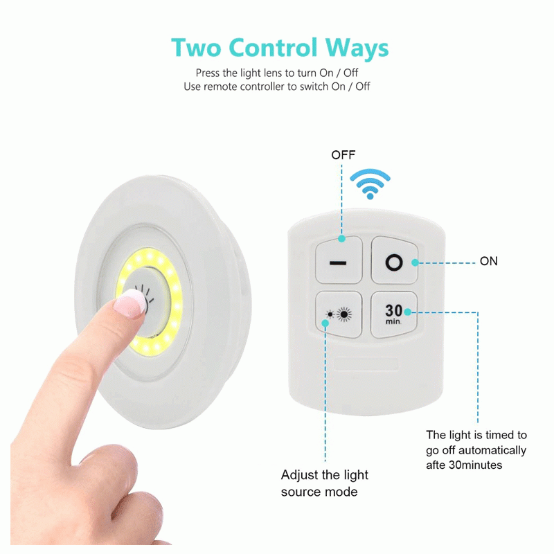 Pack of 3 LED Remote Control Lights – Tap Lights with Self Adhesive for Cabinet, Wardrobe & Kitchen - Image 3