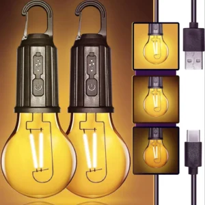 T01 Type-C Rechargeable LED Camping Bulb – Portable Hanging Warm Light Tent Lamp