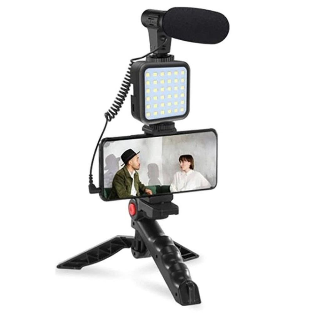 High Quality Vlogging Kit | Mobile & DSLR Accessories | Tripod, Mic & 360° LED Video Recording Setup - Image 3