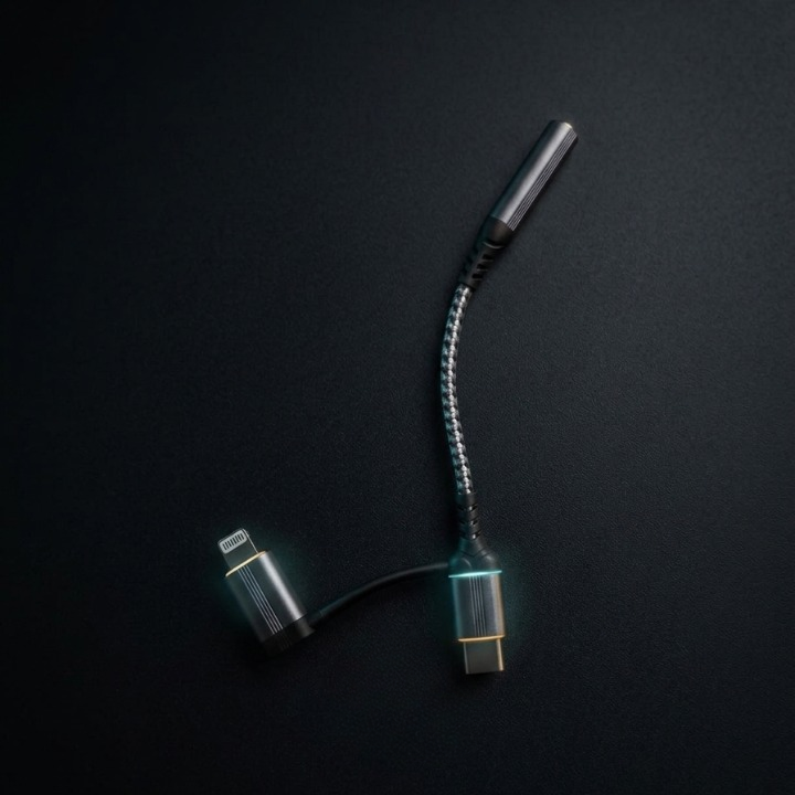 Original 2-in-1 Type-C and Lightning to 3.5mm Headphone Jack Adapter Dual Connector Handfree Audio Converter Direct Plug and Play No Bluetooth Required