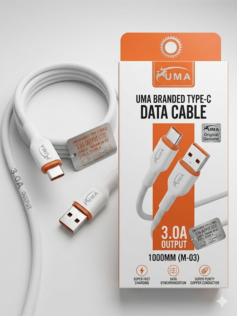 UMA M-03 Type-C Fast Charging Data Cable 1 Meter 3A USB to USB-C Charger & Sync Cable
