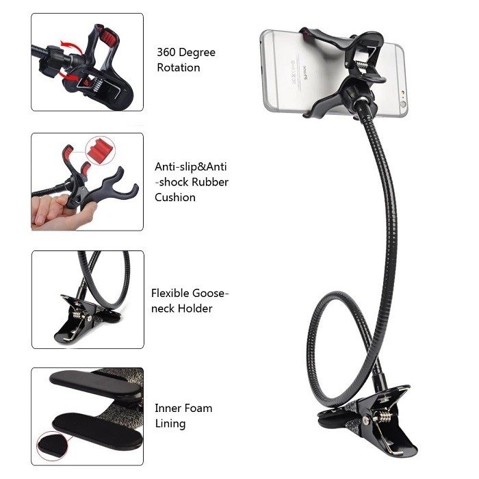 High Quality Mobile Phone Stand | 360° Rotating Flexible Holder | Powerful Grip Bedside Lazy Snake Stand | Random Colour - Image 2