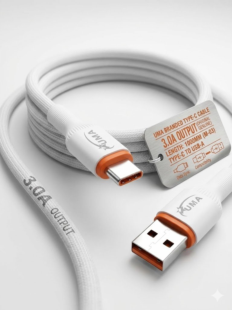 UMA M-03 Type-C Fast Charging Data Cable 1 Meter 3A USB to USB-C Charger & Sync Cable - Image 2