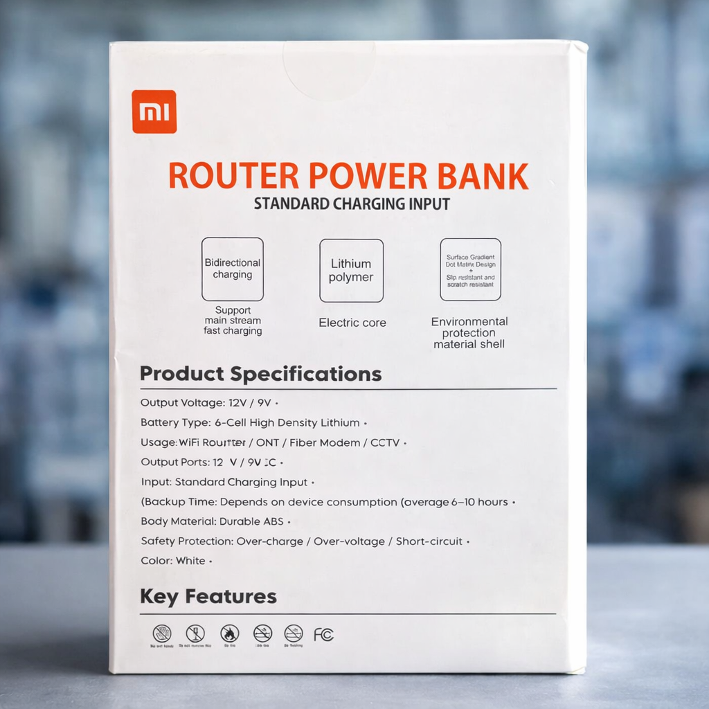Mi Router Power Bank UPS – 12V/9V WiFi Router Backup Battery for PTCL, StormFiber & Fiber Modems (Without Adapter)