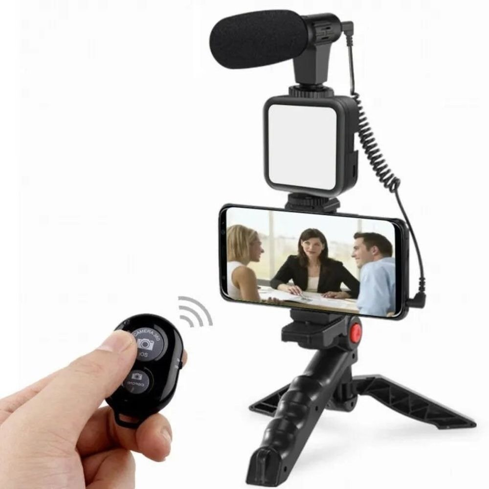 High Quality Vlogging Kit | Mobile & DSLR Accessories | Tripod, Mic & 360° LED Video Recording Setup - Image 2