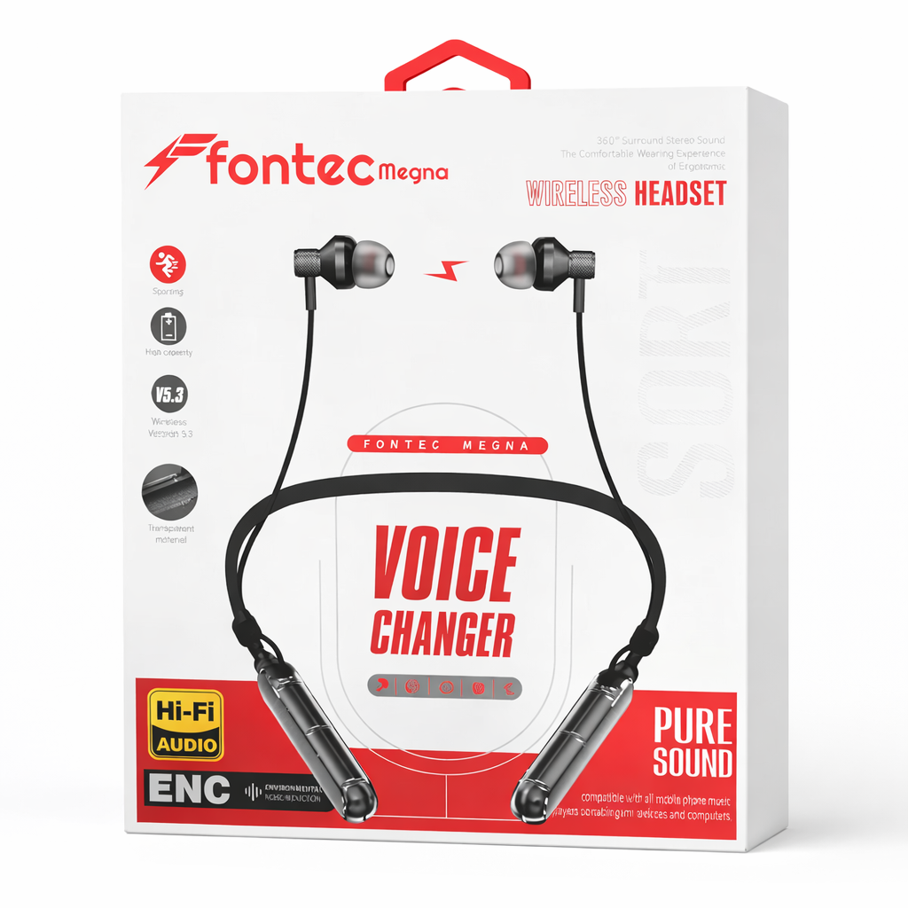 Fontec Magna Wireless Neckband Bluetooth Earphones – Integrated 5-Mode Voice Changer, Hi-Fi Audio & ENC Noise Reduction - Random Color - Image 2