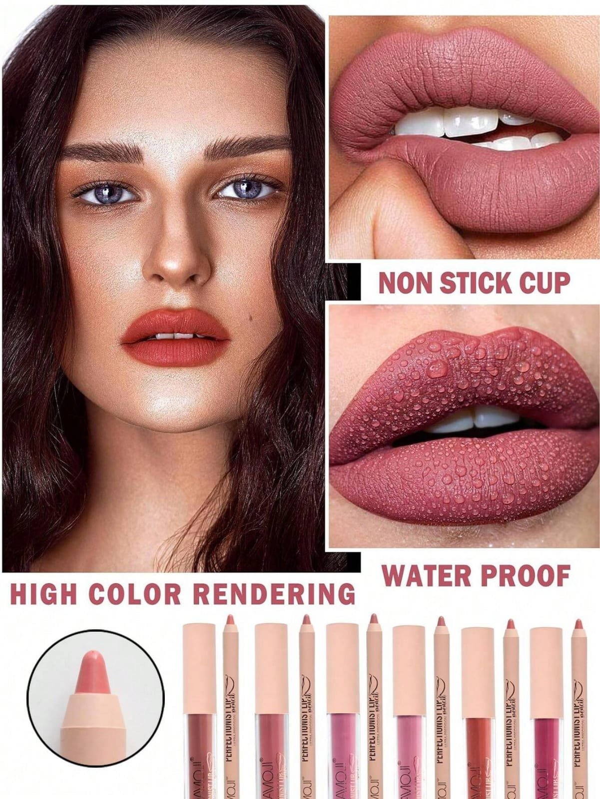 HUDAMOJI Ultra Matte Finish Lip Gloss And Lip Liner Lip Contour Set - Image 5