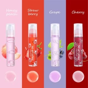 Pack of 4 - Fruit Lip Oil Set, Non-Sticky Long Lasting Moisturizing Lip Oil Lip Care Oil