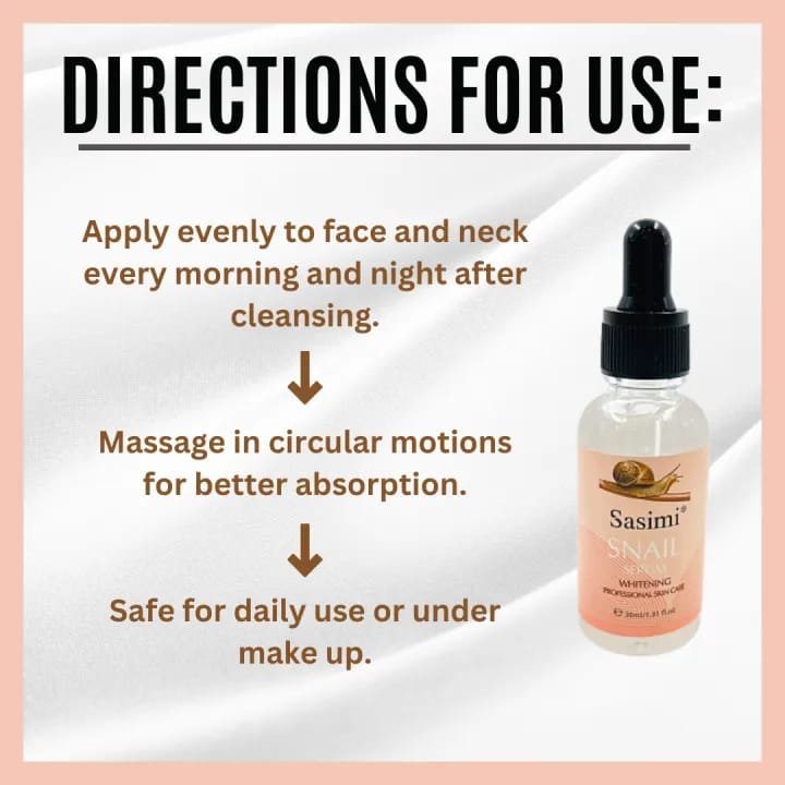 Sasimi Snail Serum High Quality Anti Aging Moisturizing & Whitening Serum For Pores & Acne 30Ml - Image 2