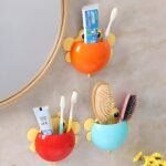 Bee Shaped Plastic Toothbrush Holder with Suction Hook – Cute Wall Mounted Toothbrush Stand for Kids & Travel (Random Colors) thumbnail 4