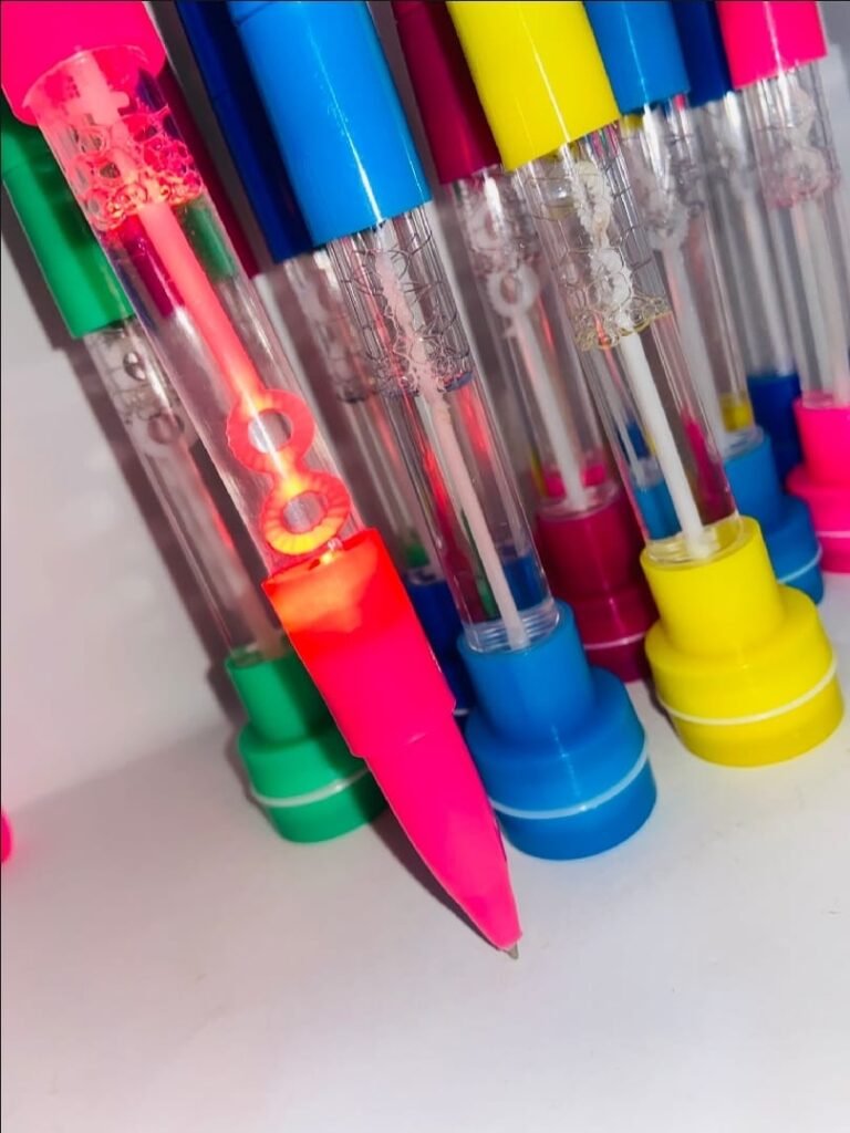 4-in-1 Pen with Stamp, Bubbles, Light, and Writing Function – Fun Creative Multi-Use Pen for Kids, Arts, Crafts, and School Supplies – Premium Quality, Imported, Available in 6 Colors with Bubble Container and Red Light (Random Color)
