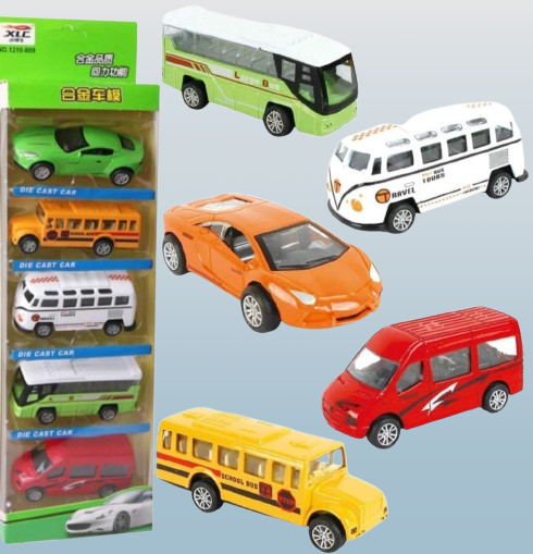 5-Piece Die Cast Metal Car and Bus Set – 1:64 Scale City Vehicle Collection for Kids – Pull Back & Release – Durable Metal & Plastic Construction – Educational Toy for Ages 3+ - Image 5