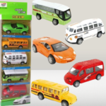 5-Piece Die Cast Metal Car and Bus Set – 1:64 Scale City Vehicle Collection for Kids – Pull Back & Release – Durable Metal & Plastic Construction – Educational Toy for Ages 3+ thumbnail 4