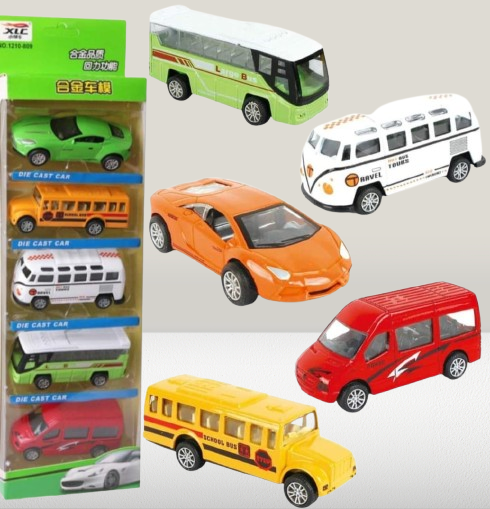 5-Piece Die Cast Metal Car and Bus Set – 1:64 Scale City Vehicle Collection for Kids – Pull Back & Release – Durable Metal & Plastic Construction – Educational Toy for Ages 3+ - Image 4