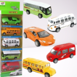 5-Piece Die Cast Metal Car and Bus Set – 1:64 Scale City Vehicle Collection for Kids – Pull Back & Release – Durable Metal & Plastic Construction – Educational Toy for Ages 3+ thumbnail 3