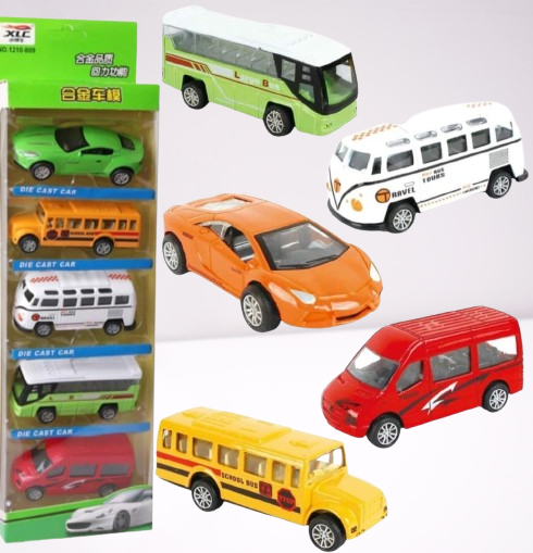 5-Piece Die Cast Metal Car and Bus Set – 1:64 Scale City Vehicle Collection for Kids – Pull Back & Release – Durable Metal & Plastic Construction – Educational Toy for Ages 3+ - Image 3