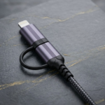 Original 2-in-1 Type-C and Lightning to 3.5mm Headphone Jack Adapter Dual Connector Handfree Audio Converter Direct Plug and Play No Bluetooth Required thumbnail 2