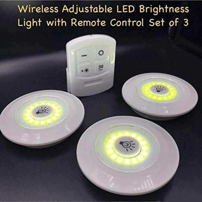 Pack of 3 LED Remote Control Lights – Tap Lights with Self Adhesive for Cabinet, Wardrobe & Kitchen - Image 2