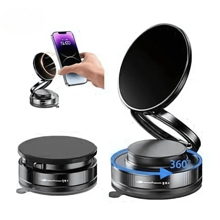 360° Folding Magnetic Phone Holder with Vacuum Suction | Strong Dashboard & Windshield Car Mount | Adjustable Mobile & Desk Stand - Image 2