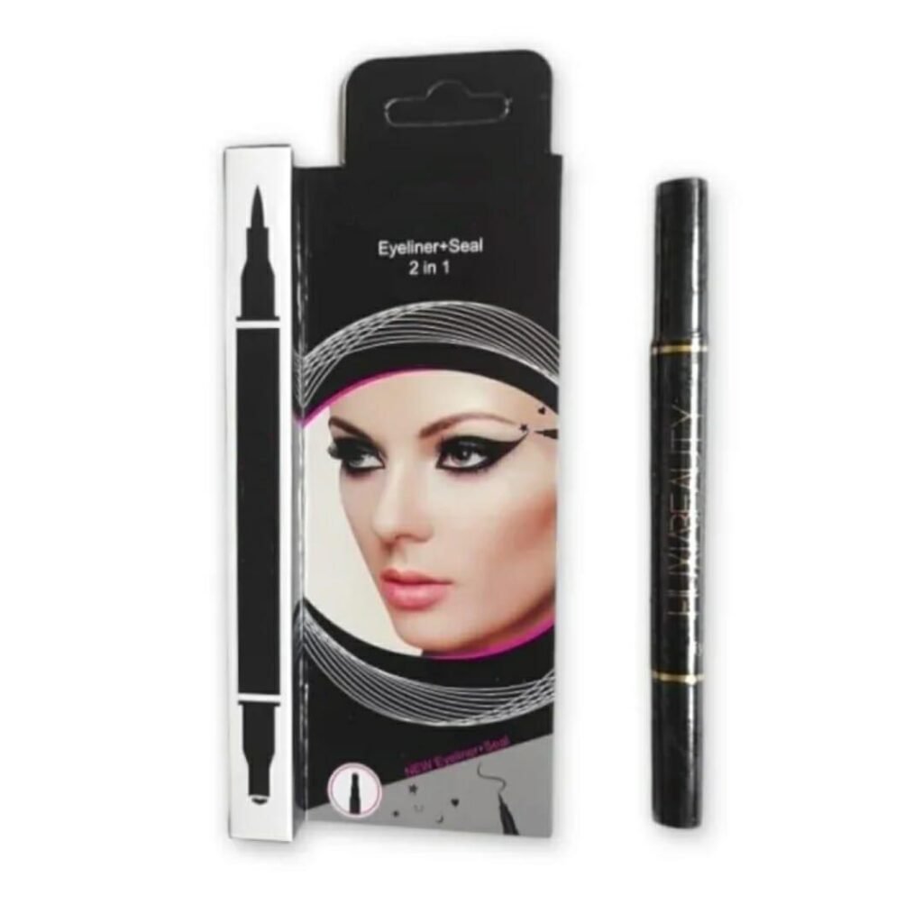 2-in-1 Waterproof Eyeliner & Stamp Liner Pen – Dual-Sided Matte Black Liquid Eyeliner with Precise Felt Tip and Winged Design Seal