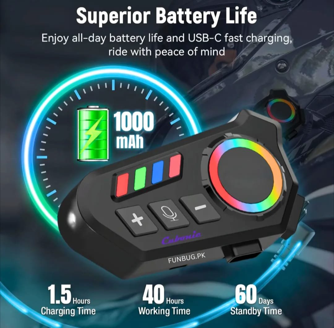 K06A Motorcycle Helmet Bluetooth Headset – BT 6.0 Wireless Earphone with CVC Intelligent Noise Reduction, IP67 Waterproof, 800mAh Battery & Type-C Fast Charging - Image 3