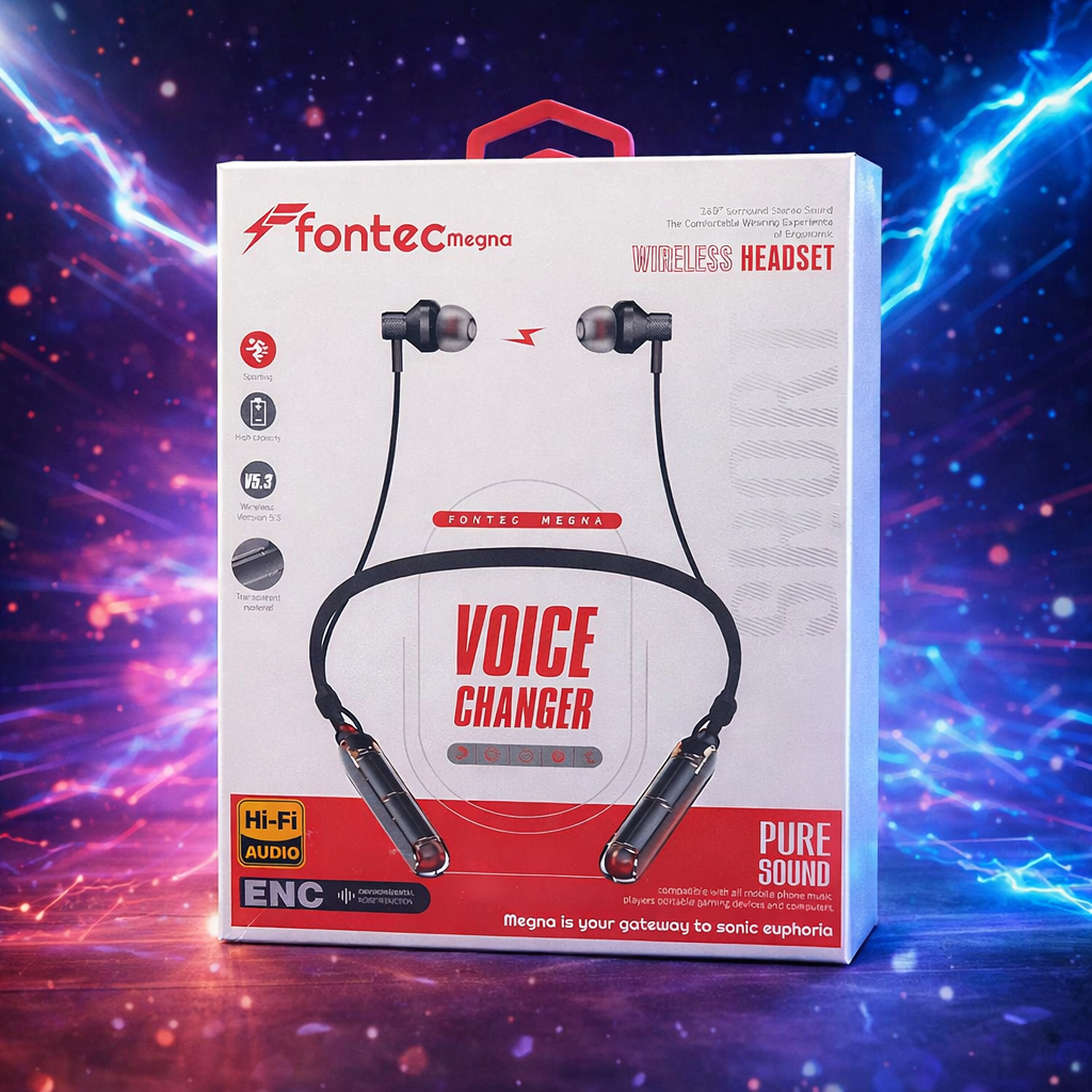 Fontec Magna Wireless Neckband Bluetooth Earphones – Integrated 5-Mode Voice Changer, Hi-Fi Audio & ENC Noise Reduction - Random Color