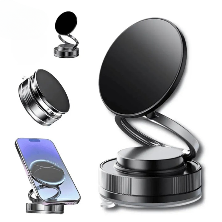 360° Folding Magnetic Phone Holder with Vacuum Suction | Strong Dashboard & Windshield Car Mount | Adjustable Mobile & Desk Stand - Image 4