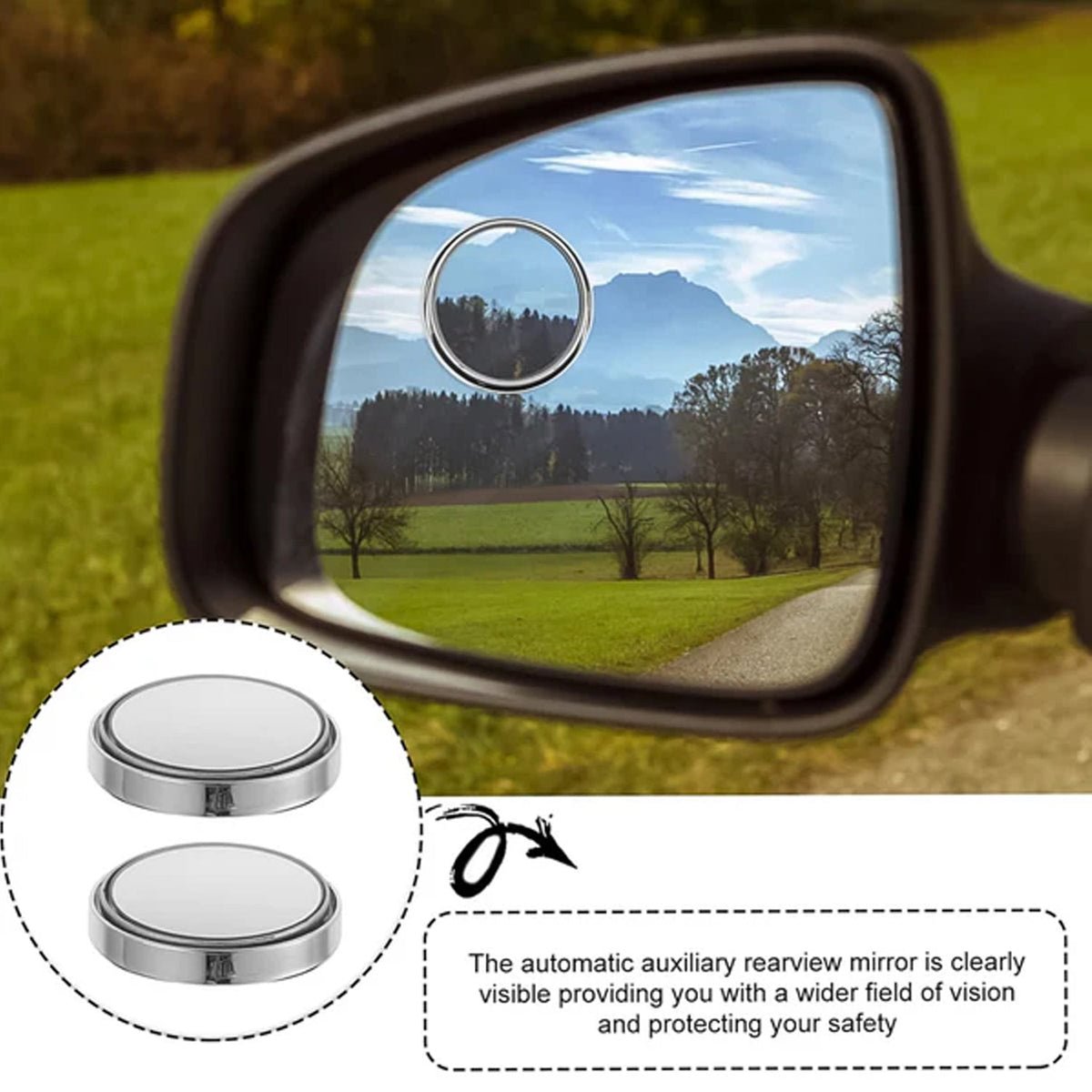 Car Blind-Spot Side Mirror Silver Frame - (2 Pc / Set) - Image 3