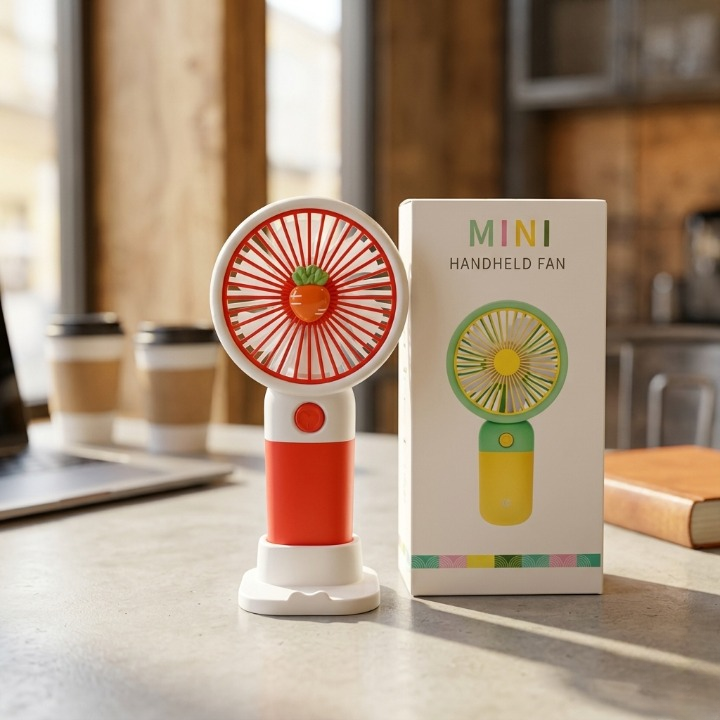 Mini Portable Handheld Fan with Desktop Base - Cute Carrot Design Rechargeable Personal Cooling Fan for Office, Students, and Travel