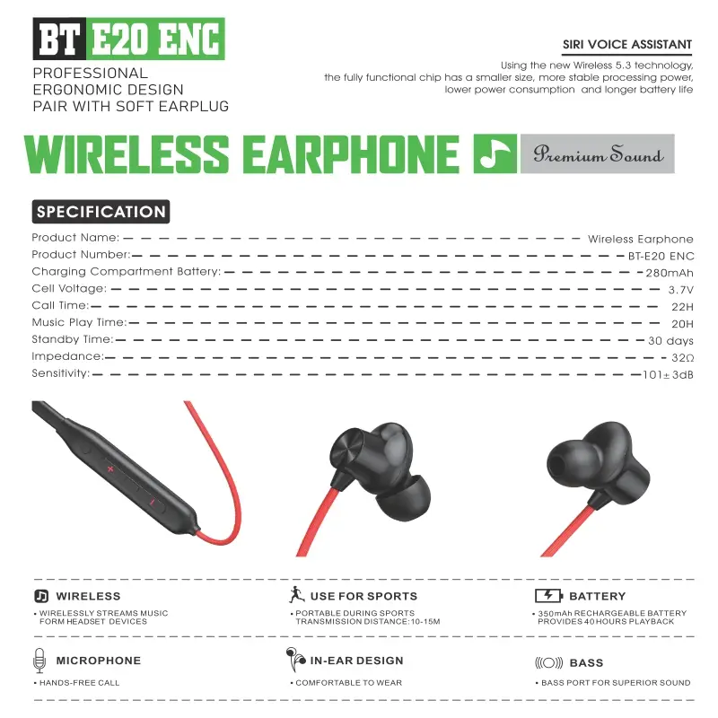 EroreX BT E20 ENC Wireless Neckband Earphones – Noise Cancellation, Bluetooth 5.3, Magnetic Design & Long Battery Life - Image 2