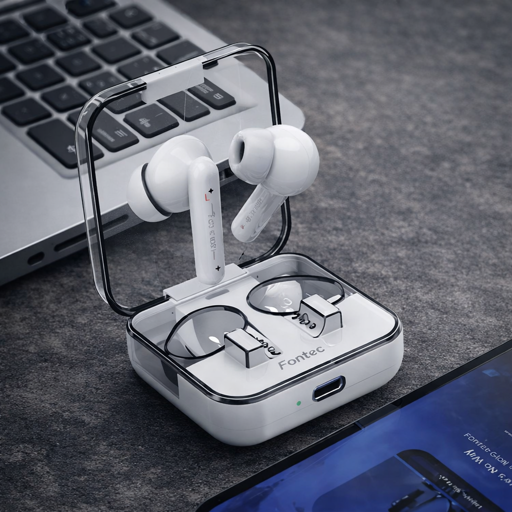 Fontec Glow Wireless Earbuds – Bluetooth 5.3 Gaming Earphones with ENC Noise Cancellation & Transparent Charging Case - Image 2