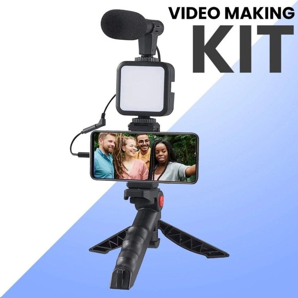 High Quality Vlogging Kit | Mobile & DSLR Accessories | Tripod, Mic & 360° LED Video Recording Setup - Image 5