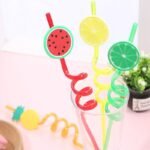 4Pcs Cartoon Lime Lemon Pineapple Watermelon Plastic Spiral Drinking Straws Children (random color ) thumbnail 5