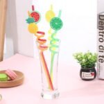 4Pcs Cartoon Lime Lemon Pineapple Watermelon Plastic Spiral Drinking Straws Children (random color ) thumbnail 4