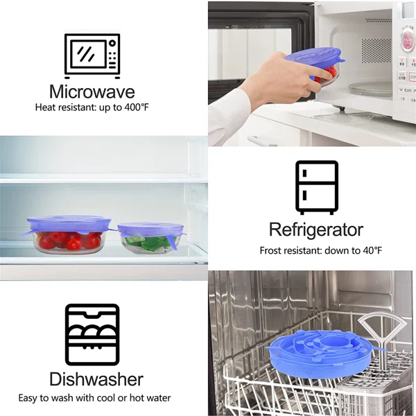 6pcs/set Silicone Lid Spill Stopper Universal Silicone Suction Lid-bowl Pan Silicone Cover Kitchen Pan Lids Cover Stopper Tools - Image 4