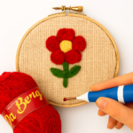 3D Embroidery Punch Needle Kit with 10 Inch Wooden Hoop, Jute Cloth (20x36 inch), Thread, Scissors & Tools – Complete Handcraft Embroidery Set (Maroon Yarn) thumbnail 3