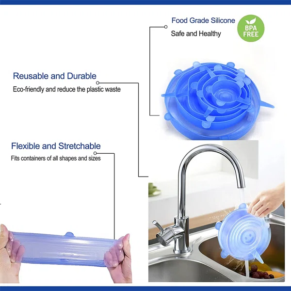 6pcs/set Silicone Lid Spill Stopper Universal Silicone Suction Lid-bowl Pan Silicone Cover Kitchen Pan Lids Cover Stopper Tools - Image 3