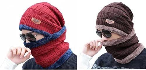 Winter Cap and neck Elastic Knitting Thick Fleece Warm Woolen Beanie Cap Sport Hat & Neck Scarf Set 2 Piece(Random colors) - Image 3
