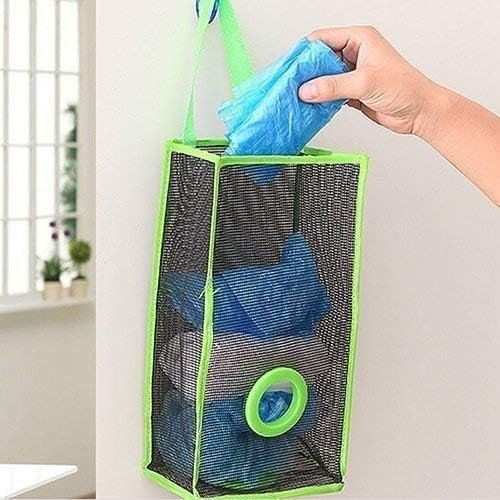 Plastic Bag Holder, Dispenser Hanging Storage Mesh Garbage Big/Trash Bags Organizer Recycling Grocery Shopping Pocket Hanging Containers for Kitchen - Random Color - Image 2