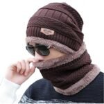 Winter Cap and neck Elastic Knitting Thick Fleece Warm Woolen Beanie Cap Sport Hat & Neck Scarf Set 2 Piece(Random colors) thumbnail 4