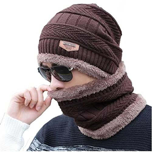 Winter Cap and neck Elastic Knitting Thick Fleece Warm Woolen Beanie Cap Sport Hat & Neck Scarf Set 2 Piece(Random colors) - Image 4