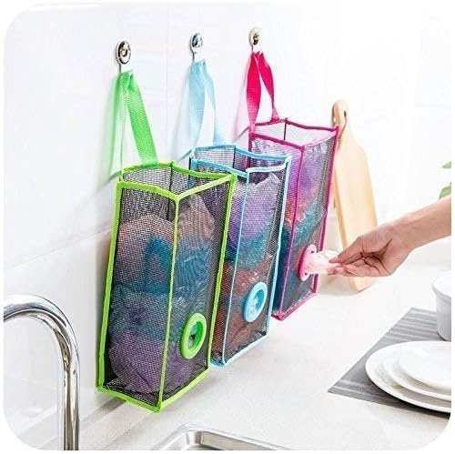 Plastic Bag Holder, Dispenser Hanging Storage Mesh Garbage Big/Trash Bags Organizer Recycling Grocery Shopping Pocket Hanging Containers for Kitchen - Random Color - Image 4