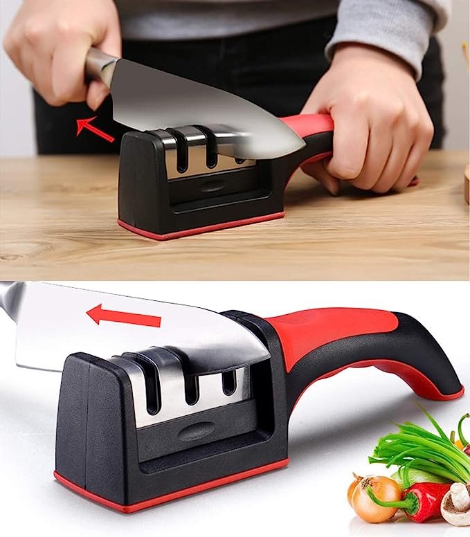 3-in-1 Knife Sharpener With Fruit And Meat Knife Peeler.3-Stage Diamond Coated Knife Sharpener,Kitchen Helper Three-piece Knife Sharpener Set With a Knife Ceramic peeler - Image 4
