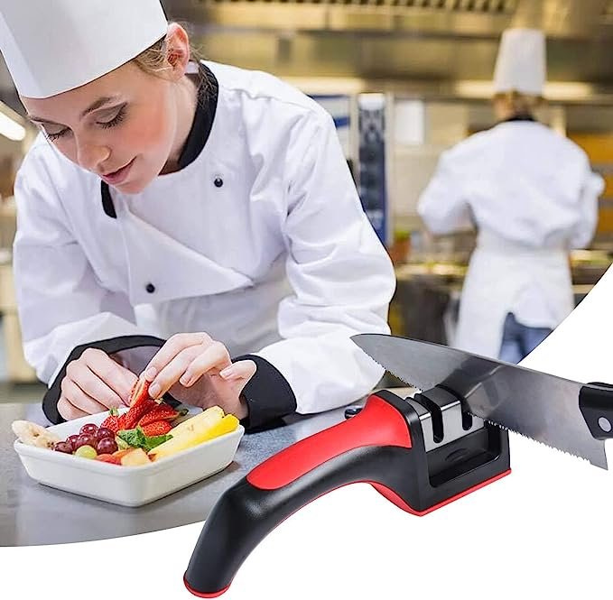 3-in-1 Knife Sharpener With Fruit And Meat Knife Peeler.3-Stage Diamond Coated Knife Sharpener,Kitchen Helper Three-piece Knife Sharpener Set With a Knife Ceramic peeler - Image 2